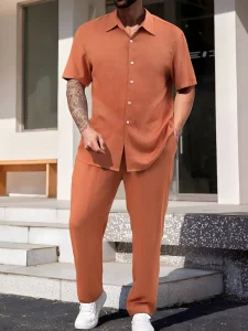 Conjunto De 2 Piezas Para Hombre De Verano De Color Liso
