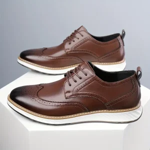 Zapatos Derby de punta alada y brogue vintage de color sólido para hombre